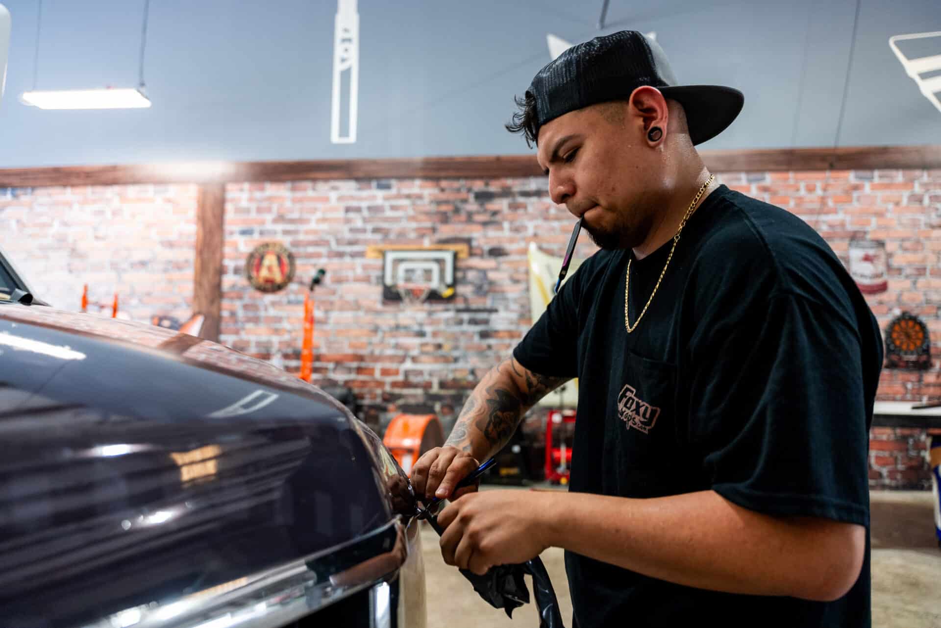 Specialist Adhering Wrap To Car